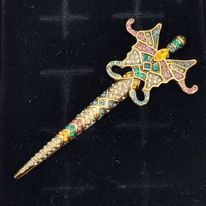 Heidi Daus Multicolor Swarovski Crystal Sword/Dagger Statement Brooch Pin